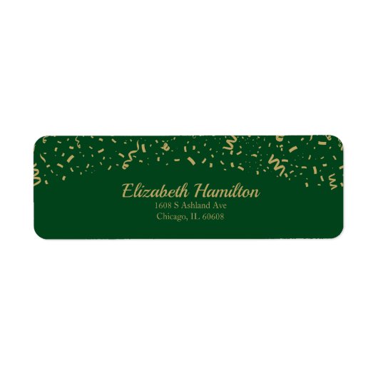 Étiquette d'adresse de retour verte confetti or fe (Devant)