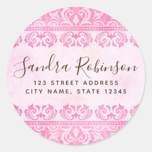 étiquette d'adresse de retour vintage rose damas