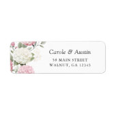 Étiquette d'adresse de verdure et d'hydrangea rose (Devant)