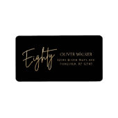 Étiquette d'adresse élégante noire dorée pour 80e (Devant)