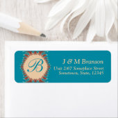 Étiquette d'adresse en dentelle sarcelle Monogram (En situation)