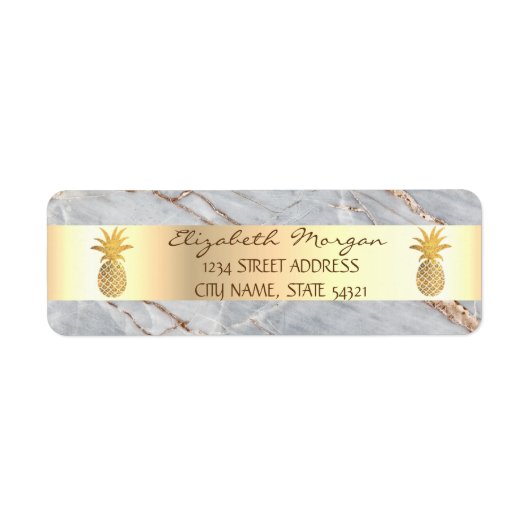 Étiquette d'adresse en marbre gris et ananas doré (Devant)