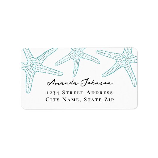 Étiquette d'adresse Étoile de mer Turquoise (Devant)