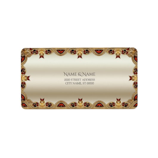 Étiquette d'adresse Fleur dorée Gemme rouge (Devant)
