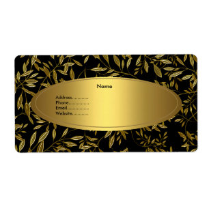 Étiquette d'adresse Fleur floral Or Noir