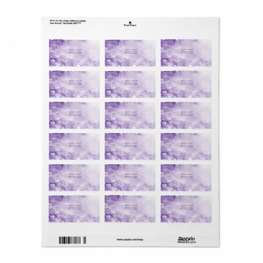 Étiquette d'adresse Fleurs blanches violettes (Feuille entière)