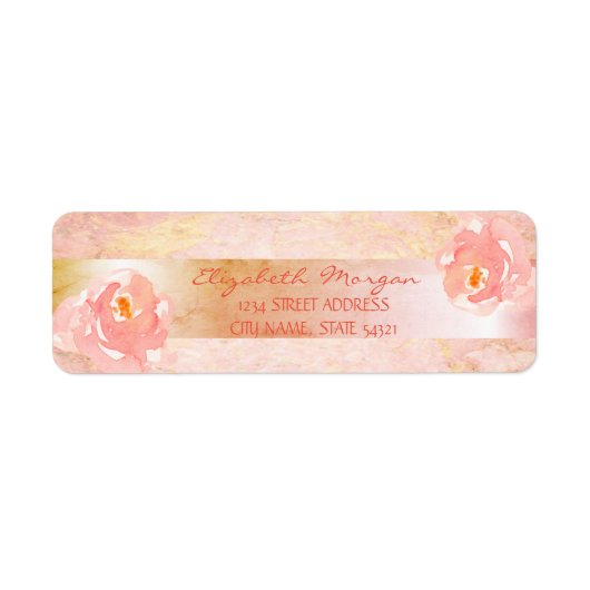 Étiquette d'adresse Fleurs de rose Marbré Rayé (Devant)