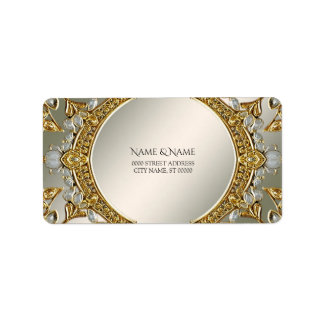 Étiquette d'adresse florale blanche ornée d'or
