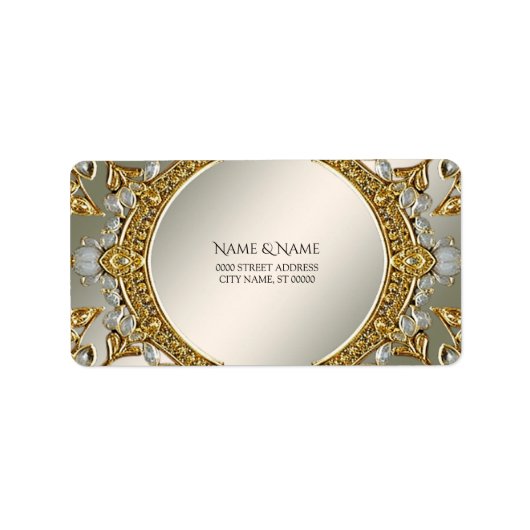 Étiquette d'adresse florale blanche ornée d'or (Devant)