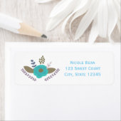 Étiquette d'adresse florale bleu sarcelle et feuil (En situation)