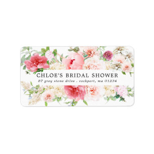 Étiquette d'adresse florale de pivoine rose blush