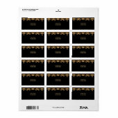 Étiquette d'adresse florale ornée or noir (Feuille entière)