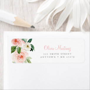 Étiquette d'adresse florale rose Fleurs roses blus
