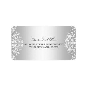 Étiquette d'adresse Glamour Vintage Blanc Argenté