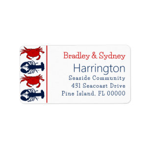 Étiquette d'adresse grand format aux homards et cr