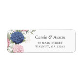 Étiquette d'adresse Hydrangea Rose Pâle & Bleu Mar (Devant)