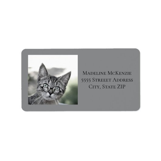 Étiquette d'adresse Lunettes de Chat Mignon Gris (Devant)