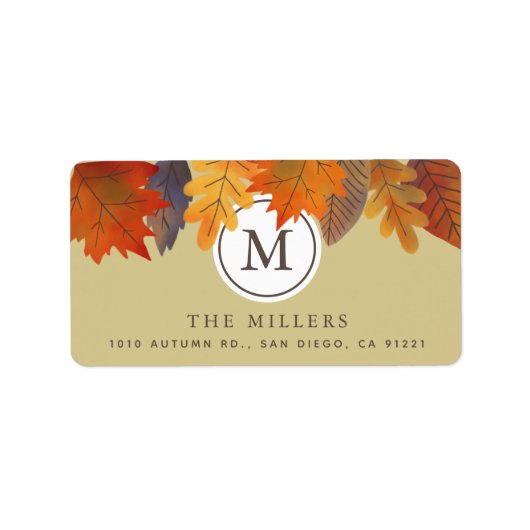 Étiquette d'adresse Monogramme Automne Feuilles Ka (Devant)