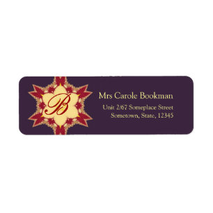 Étiquette d'adresse Monogramme Royal Or Rouge Viol