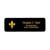 Étiquette d'adresse noire avec Fleur de Lys Or (Devant)