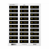 Étiquette d'adresse noire avec Fleur de Lys Or (Feuille entière)