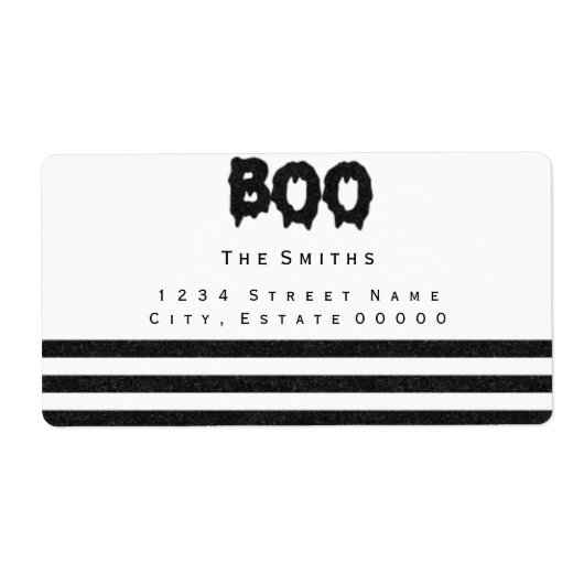 Étiquette d'adresse rayures noir et blanc Boo (Devant)