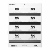 Étiquette d'adresse rayures noir et blanc Boo (Feuille entière)