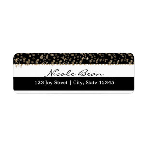 Étiquette d'adresse rayures noir et blanc Gold Hol