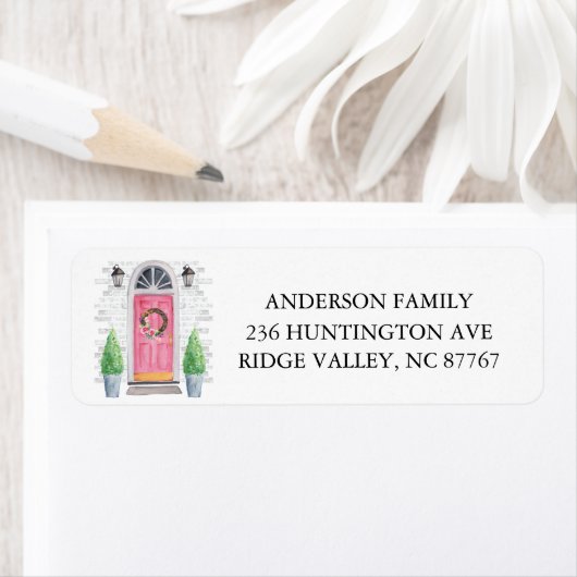 Étiquette d'adresse rose de la porte avant (En situation)