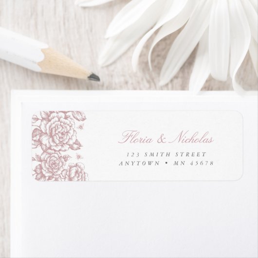 Étiquette d'adresse Toile Rose Chinoiserie Chic (En situation)