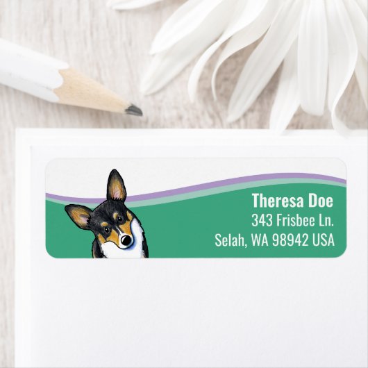 Étiquette d'adresse Vague Chien Corgi (En situation)