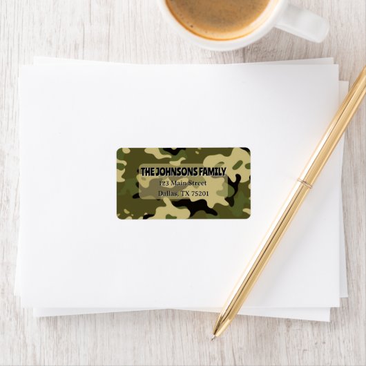 Étiquette d'adresse Vert Camo, Marron, Beige, Noir (En situation)