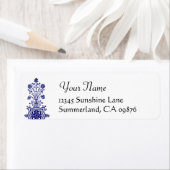 Étiquette Daisy Etching in Blue Custom Adresse de retour (En situation)