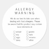 Étiquette d'allergène de boulangerie simple et prê (Devant)