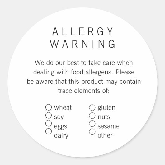 Étiquette d'allergène de boulangerie simple et prê (Devant)