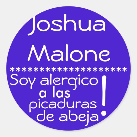 Étiquette d'allergie à la piqûre d'abeille (Devant)