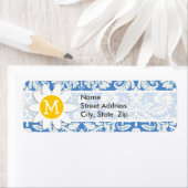 Étiquette Damas bleu ; marguerite (En situation)