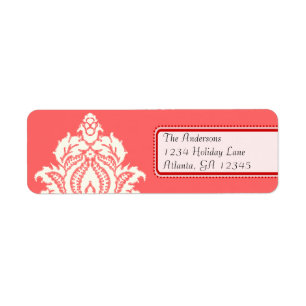 Étiquette Damas d'ivoire sur rose avec rouge