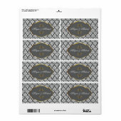 Étiquette Damas noir avec cadre doré (Feuille entière)