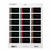 Étiquette Damas noir/blanc avec accentuation rouge (Feuille entière)