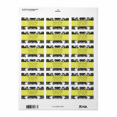 Étiquette Damas noir & blanc, jaune canari (Feuille entière)