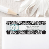 Étiquette Damas noir blanc Monogramme B Mariage Avery (En situation)