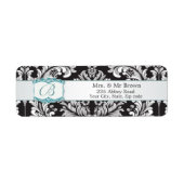Étiquette Damas noir blanc Monogramme B Mariage Avery (Devant)