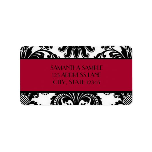 Étiquette Damas noir et blanc, rouge écarlate (Devant)
