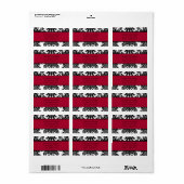 Étiquette Damas noir et blanc, rouge écarlate (Feuille entière)