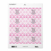 Étiquette Damas rose chaud (Feuille entière)