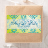 Étiquette Damas Vintage bleu et vert (En situation)