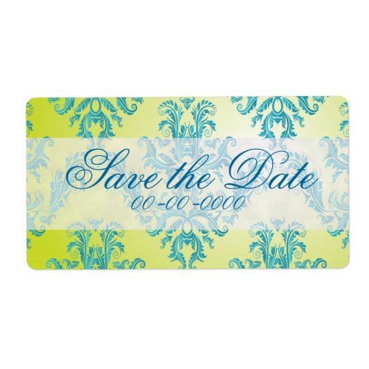 Étiquette Damas Vintage bleu et vert (Devant)