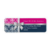 Étiquette Damask Faux Silver Ribbon Navy Blue Fuchsia Étique (Devant)