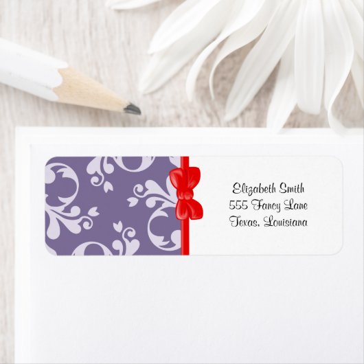 Étiquette Damask Patch, Purple Damask, Français Damask (En situation)